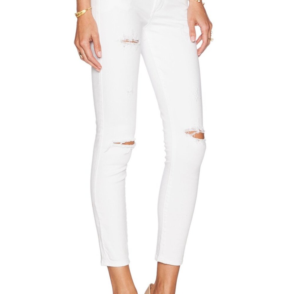 Agolde Collette Crop Distressed Jeans in Malibu White, EUC, Size 24